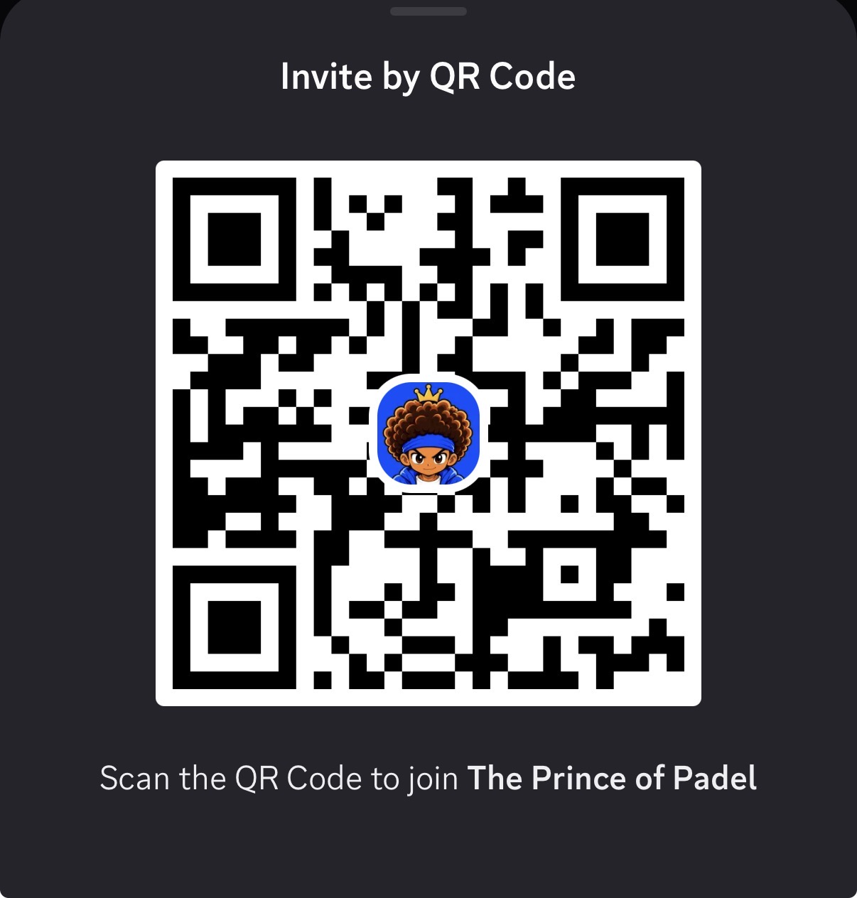 QR code for joining the Prince of Padel Discord server